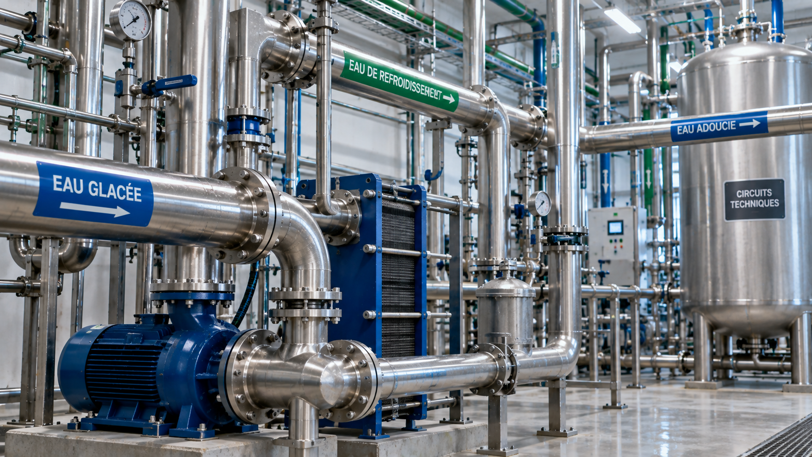 Circuits d'eau techniques dans une usine agroalimentaire